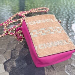 Chanel Lambskin Pony Hair Cigarette Case w/ Chain. Micro Cross-body.